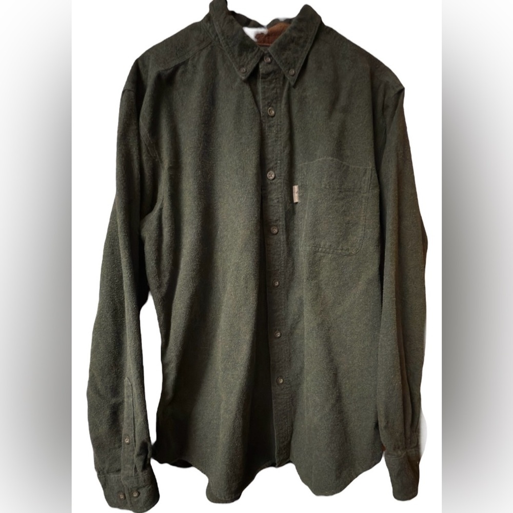 Vintage Men's Green Woolrich Chamois "Olive Heather" Button Up Long Sleeve L